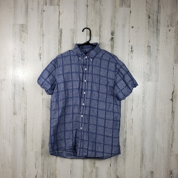 Mens izod 62% linen short sleeve blue button down shirt size large - Picture 9 of 9